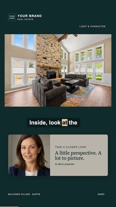 A real property and the fictional AI demo presenter in a finished tour