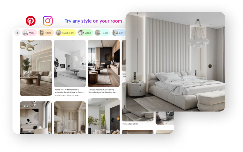 One room shown in several interior design styles
